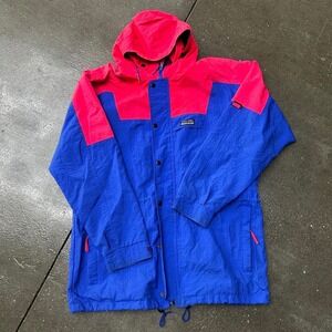 Vintage White Sierra Blue Color Block Size Medium Windbreaker Rain Coat